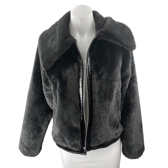 Anthropologie Maeve Black Faux Shearling Fur Full Zip Long Sleeve Coat Jacket XS - Picture 1 of 4